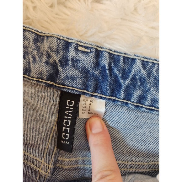 H&M Womens Blue Solid Mid‎ Rise Cotton Distressed Straight Jeans Size 8 - Picture 3 of 7